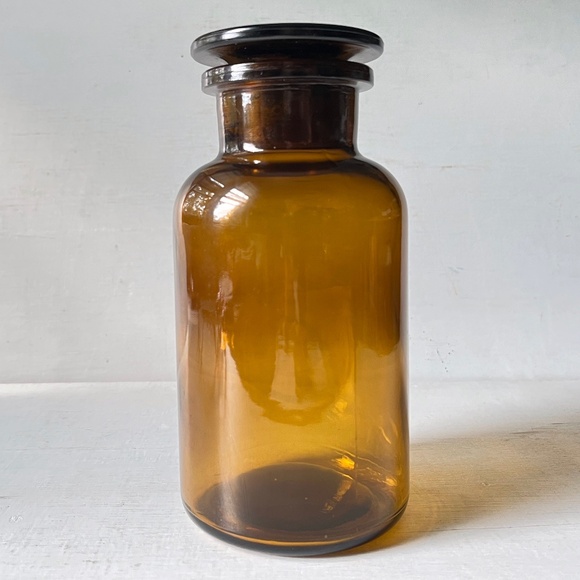 Vintage 20oz Apothecary Jar Amber Ground Stopper 500 ML Storage Bottle - Picture 10 of 11